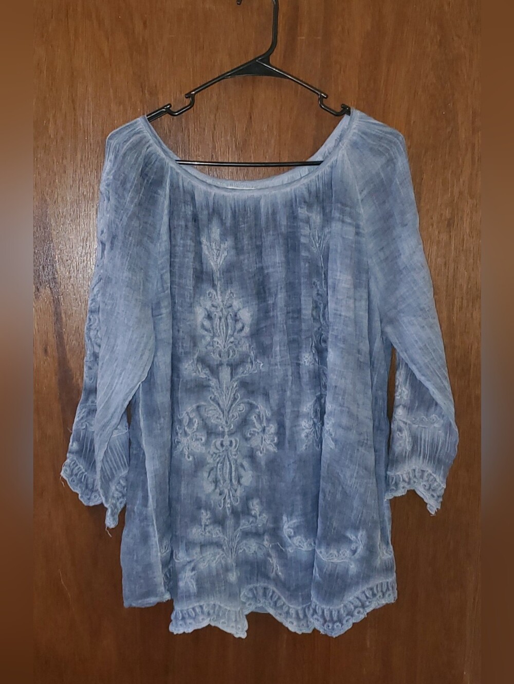 Indigo Thread Co Blue Embroidered Peasant Top Sz 2x